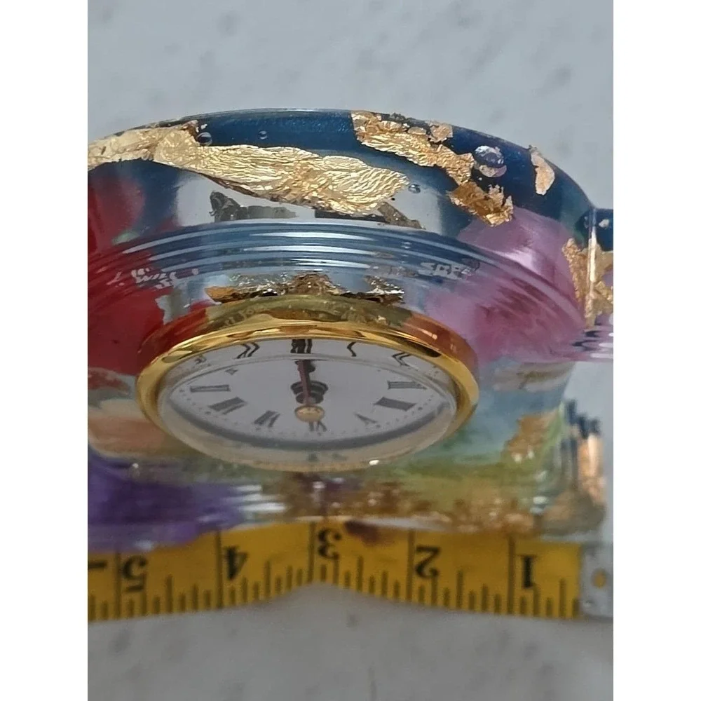 Handmade‎ Resin Desk Clock Decoration Gift Clear With Multi Colored Flowers 733